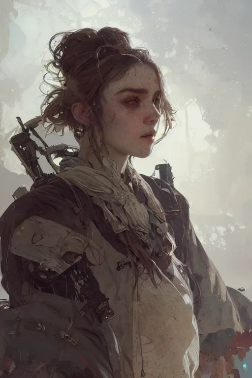 Image similar to A full portrait of a beautiful post apocalyptic Ukrainian explorer, intricate, elegant, highly detailed, digital painting, artstation, concept art, smooth, sharp focus, illustration, art by Krenz Cushart and Artem Demura and alphonse mucha