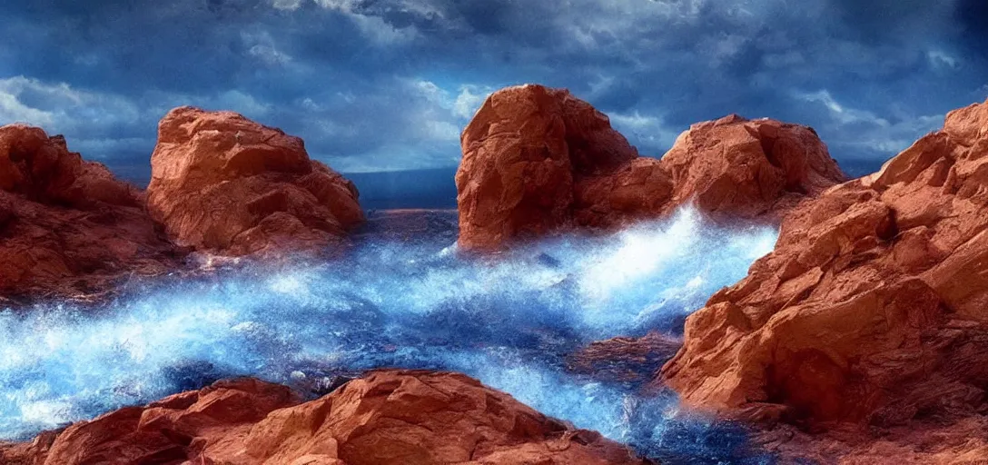 Prompt: moses splitting the red sea apart. beautiful scenery. photorealistic, photography, directed by tod howard