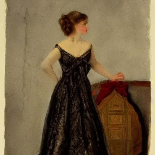 Image similar to beautiful woman in dress, by armitage arnold