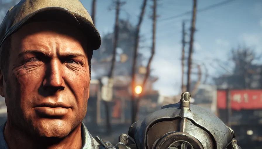 Prompt: closeup fallout 4 character screenshot of alex jones, enb, ambient occlusion, subsurface scattering, solo, 4 k, bokeh, beautiful, detailed