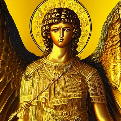 Image similar to archangel michael, gold, intricate, photorealistic