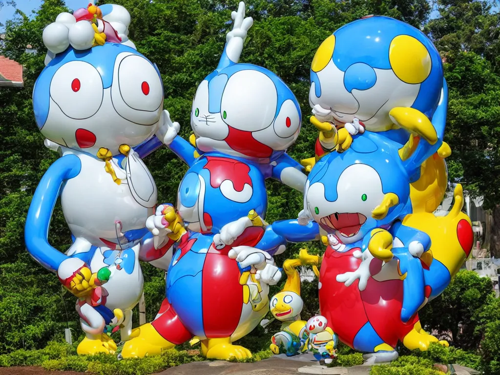 Image similar to Jeff Koon’s Doraemon Dorami Fractal Dragon statue, in the style of Hajime Sorayama and Takashi Murakami