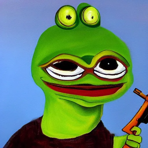 a painting of Pepe the frog of 4chan holding an AR-16 | Stable ...