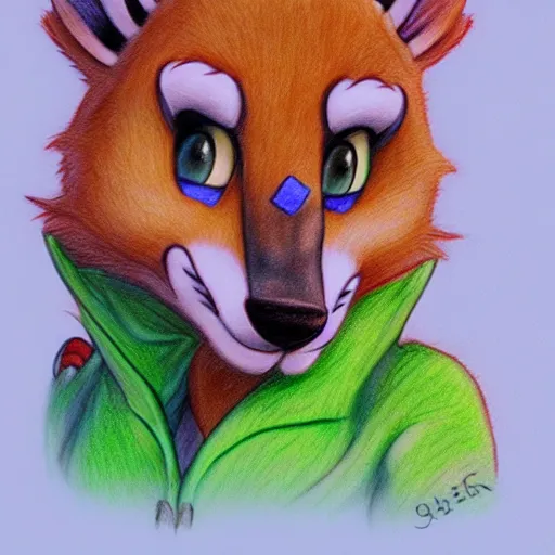 Image similar to colored Pencil drawing of cartoon furry character, highly detailed