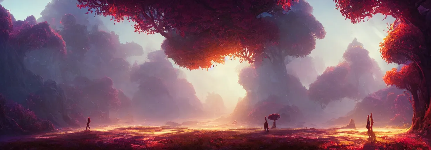 Image similar to A realm of whispers and mysteries, intricate, elegant, fantasy, highly detailed, digital painting, concept art, sharp focus, illustration, beautiful volumetric lighting, epic light, artstation, magic hour lighting, colorful, sunshine, springtime, by Sylvain Sarrailh, ine style of ori game