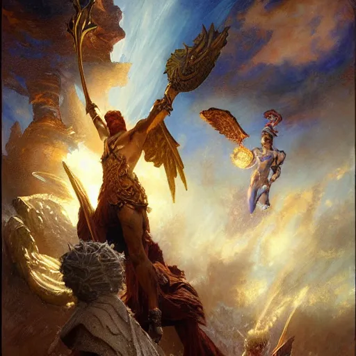 Image similar to attractive male deity casts dark spell, summons handsome lucifer morningstar. highly detailed painting by gaston bussiere, craig mullins, j. c. leyendecker 8 k