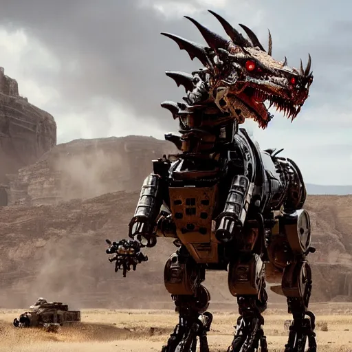 Image similar to cinematic still of westworld, intact si - fi robotic fantasy dragon, well armored mech dragon, highly detailed