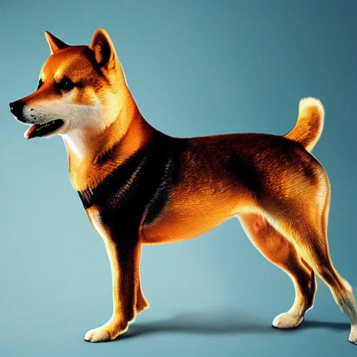 Prompt: a highly detailed image of a half shiba inu half horse animal