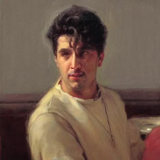 Image similar to Portrait of my cousin vinny, photorealistic, facial details, by Ilya Repin and Asher duran