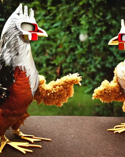 Image similar to daft punk but chickens, high quality