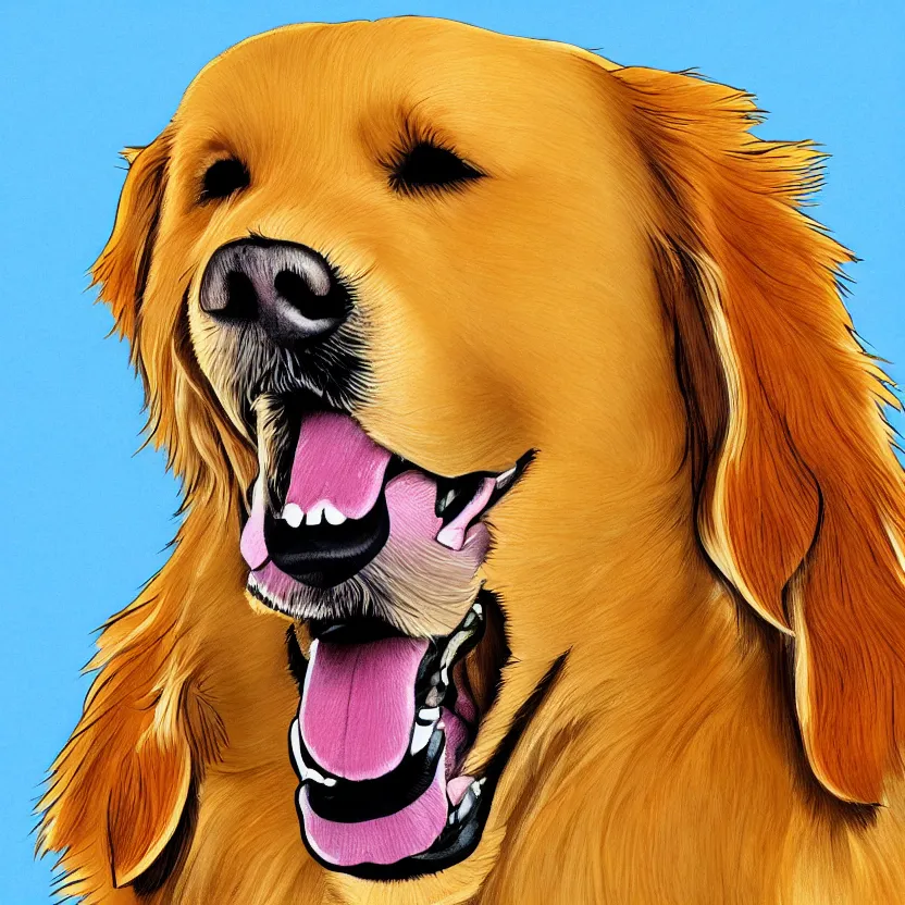 Image similar to golden retriever, white background, cartoon, high detail, no cut off