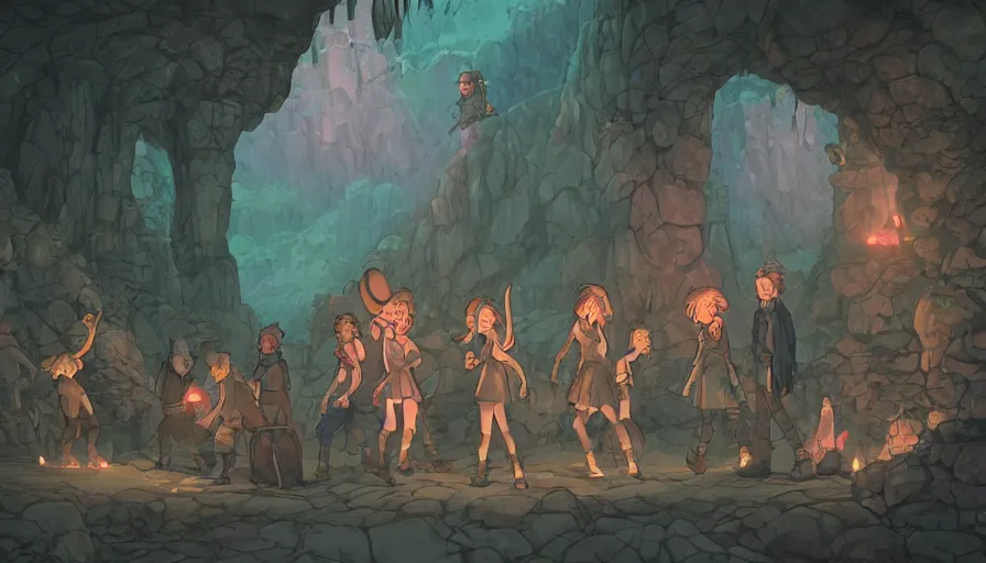 Prompt: stone age rave in a cave, torchlight, serene evening atmosphere, soft lens, soft light, cel - shading, animation, in the style of cgsociety, deviantart, artstation, zbrush, cinema 4 d, studio ghibli, akihiko yoshida, atelier lulua, masamune shirow