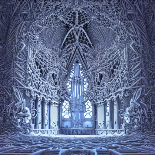 Prompt: a hyperrealistic 3 d render of a delicate ivory sculpture of an ornate detailed cathedral populated by mandelbrot fractals by android jones, micro detail, unreal engine, backlit lighting, psychedelic, octane renderer, catholicpunk, glowing, white color scheme, photorealistic, physically based rendering, angelic, colorful, carved soap, trending on cgsociety