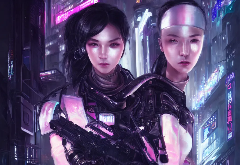 Prompt: portrait holy dark grey hair of futuristic police girl, black armored uniform, at cyberpunk reflected tokyo night, ssci - fi and fantasy, neon light, intricate and very very beautiful, highly detailed, digital painting, artstation, concept art, smooth and sharp focus, illustration, art by tian zi and wlop and alphonse mucha