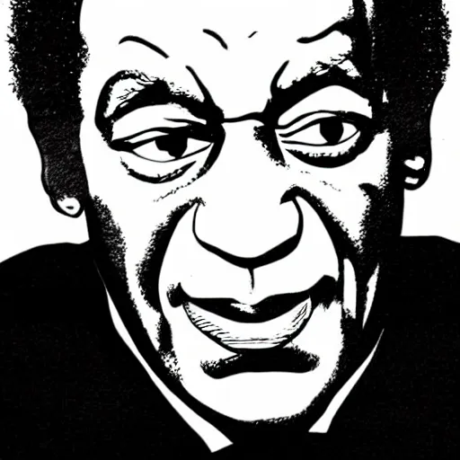 Image similar to bill cosby, in the style of manga, black and white, detailed, serious, epic