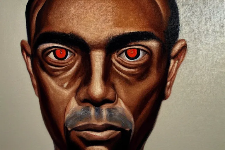 Image similar to frank the ai painter self portrait, detailed eyes, photorealistic