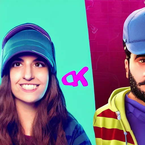 Prompt: h3h3, hila klein, teddy fresh, fortnite skin, youtube, video game, Loading Screen. 8k Resolution