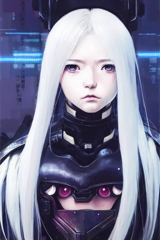 Image similar to portrait Anime girl in cyberpunk armor, cute-fine-face, white-hair pretty face, realistic shaded Perfect face, fine details. Anime. realistic shaded lighting by Ilya Kuvshinov katsuhiro otomo ghost-in-the-shell, magali villeneuve, artgerm, rutkowski, WLOP Jeremy Lipkin and Giuseppe Dangelico Pino and Michael Garmash and Rob Rey