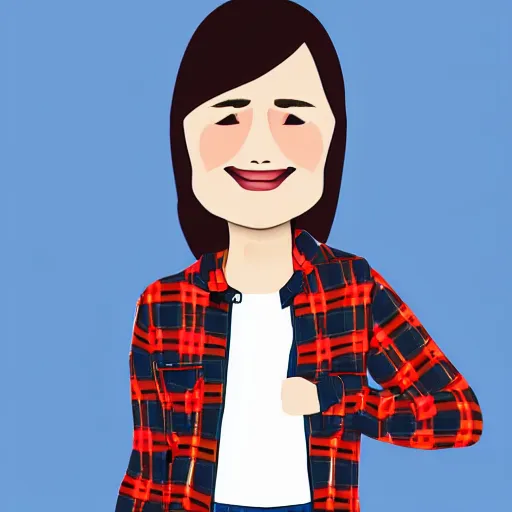 Image similar to woman with a egg head wearing a flannel jacket and jeans, character design, digital art, stylised, 4 k