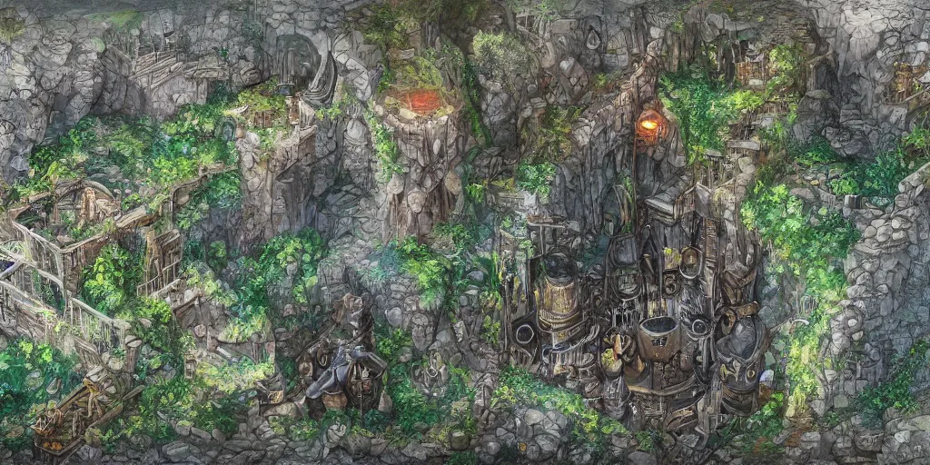 Image similar to deep mine, fantasy setting, endless abyss, high detail