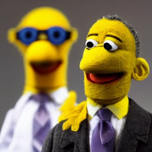 Prompt: gus fring as a muppet, yellow dress shirt. highly detailed felt. hyper real photo. 4 k.