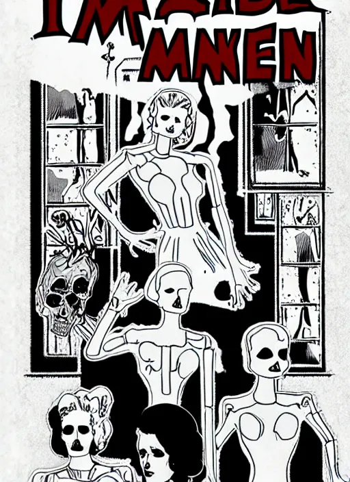 Image similar to HAUNTED MANNEQUIN comic cover, four-color process