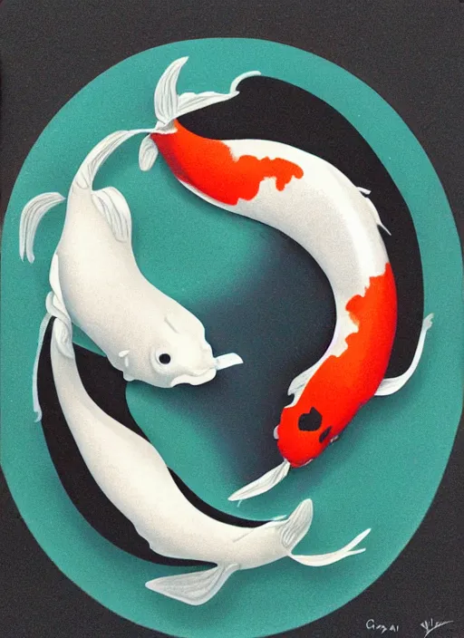 Prompt: yin yang, koi, molecular