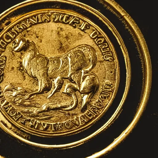 Image similar to close up photo of a gold coin, high detail, complex