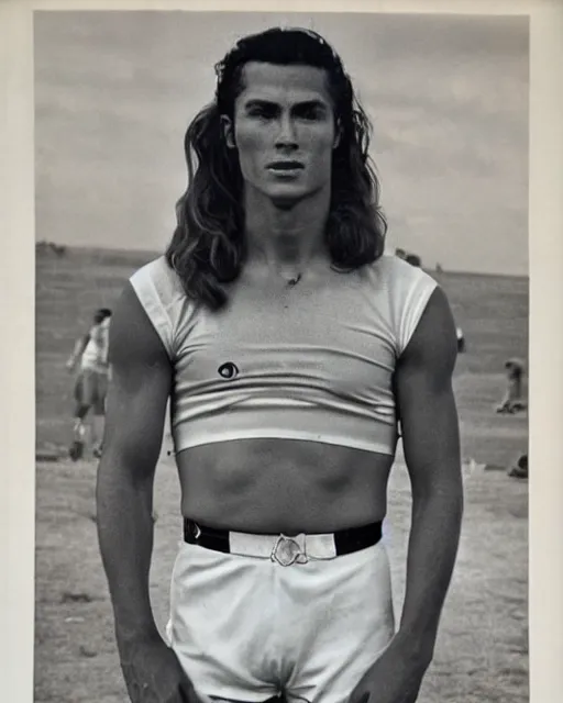 Prompt: a portrait of a 1 9 6 0 s hippie looking like cristiano ronaldo