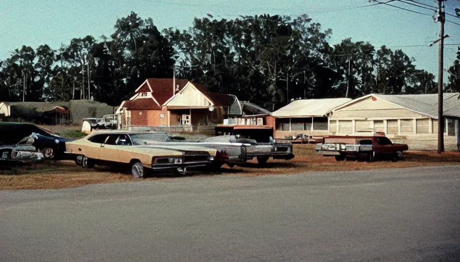 Image similar to 7 0 s film still from a movie about rural louisiana, kodachrome, cinecolor, cinestill, film grain, film texture, retro, cinematic, high resolution, photorealism,