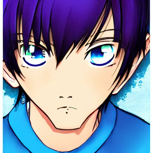 Prompt: small boy with black hair and blue purple eye, school uniform, anime style, hyper detailed, illustration, digital painting