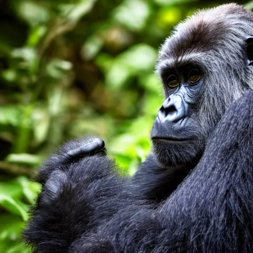 Prompt: high speed film picture of a mountain gorilla punching the photographer, light motion blur, jungle background, daytime, award winning photography