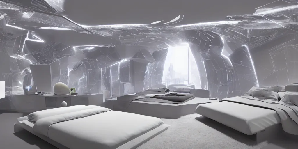 Prompt: infinitely detailed hd photo of a futuristic bedroom by jung yeon min, design, concept art