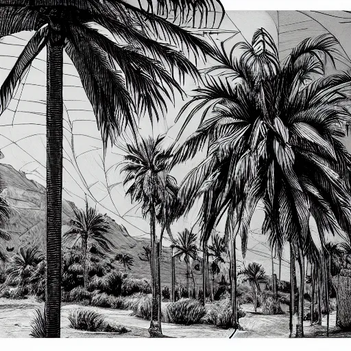 Prompt: old testament Court of Deborah under palm tree, cinematic, establishing shot, extremely high detail, shining, photo realistic, cinematic lighting, intricate line drawings, 8k resolution