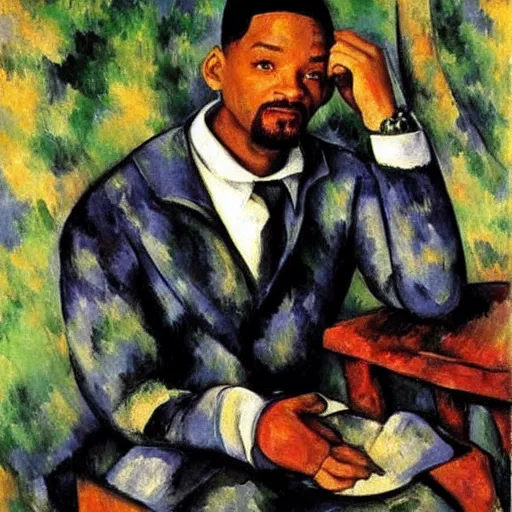 Prompt: will smith crying, painted by cezanne