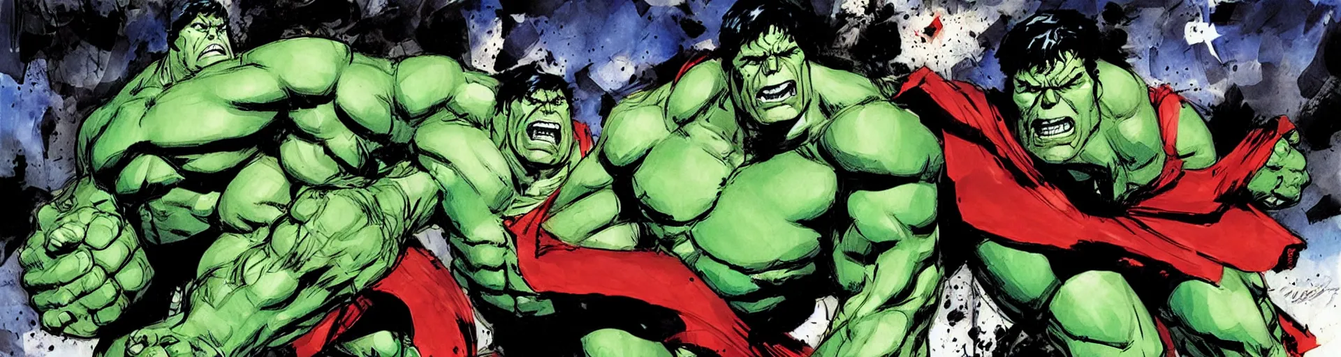 Image similar to hulk vs superman by ashley wood