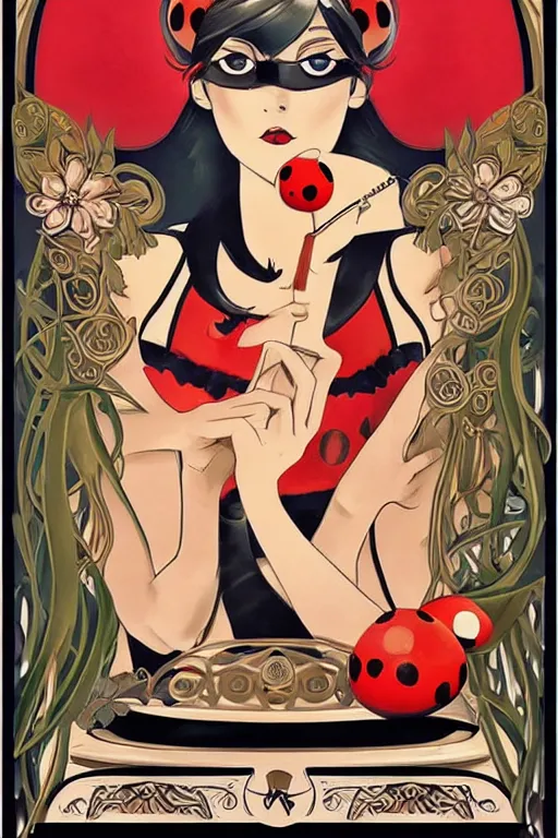 Image similar to art nouveau poster, miraculous ladybug