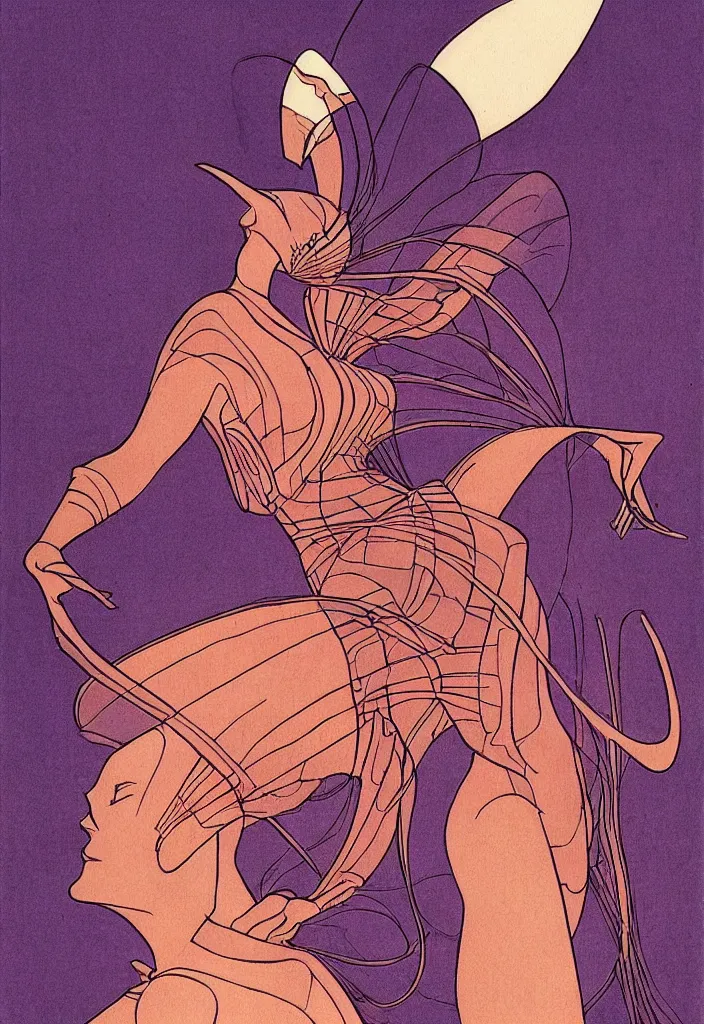 Image similar to an art deco inspired woman by moebius