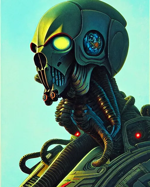 Image similar to reaper from overwatch, character portrait, portrait, close up, concept art, intricate details, highly detailed, vintage sci - fi poster, retro future, in the style of chris foss, rodger dean, moebius, michael whelan, and gustave dore