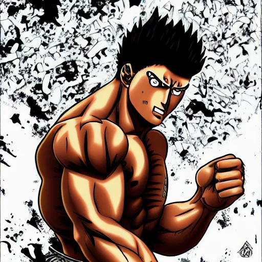 Prompt: muscular man in the style of kengan ashura, digital art, detailed