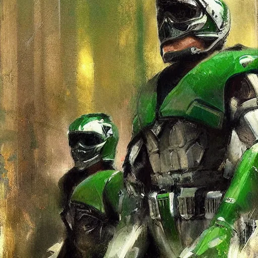 Prompt: green rangers, realistic, ultrahd, jeremy mann painting