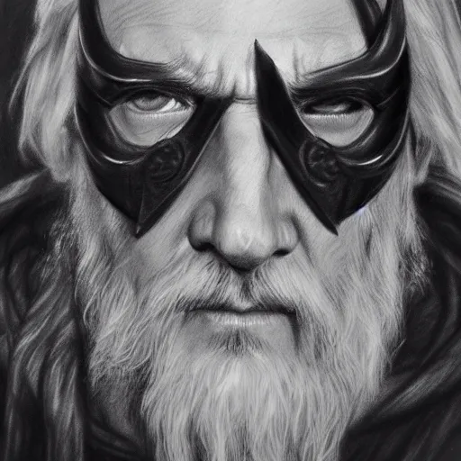 Image similar to Odin with eye-patch, charcoal portrait, artstation, fine-detailed