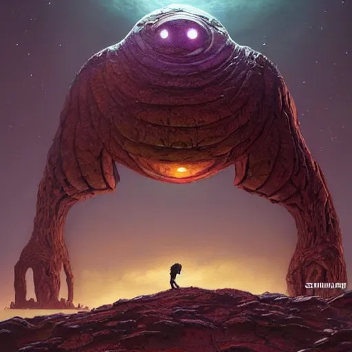 Image similar to giant creature lurking over a beautiful woman, epic science fiction horror by simon stalenhag and mark brooks, extremely detailed