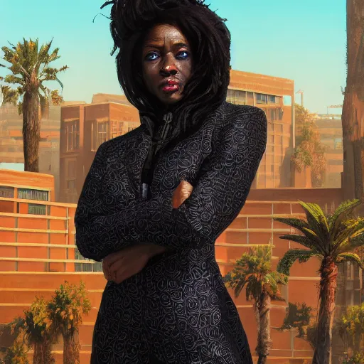 Prompt: highly detailed an african american woman in with the black panter random suit from the future gta v, stephen bliss, unreal engine, fantasy art by greg rutkowski, loish, rhads, ferdinand knab, makoto shinkai and lois van baarle, ilya kuvshinov, rossdraws, tom bagshaw, global illumination, radiant light, detailed and intricate environment