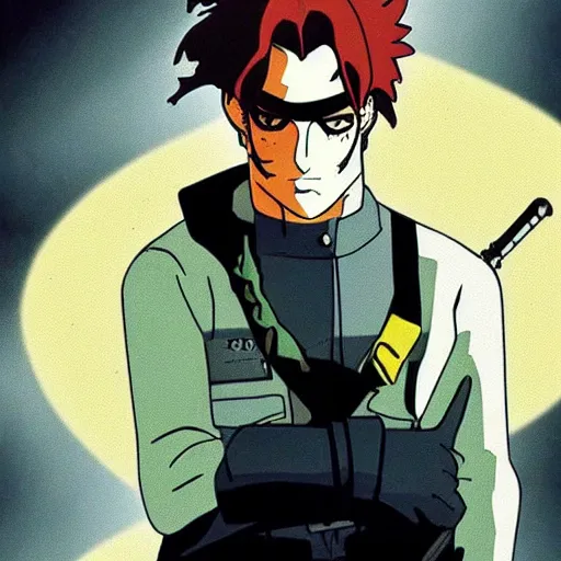 Image similar to solid snake in cowboy bebop, anime style, beautiful