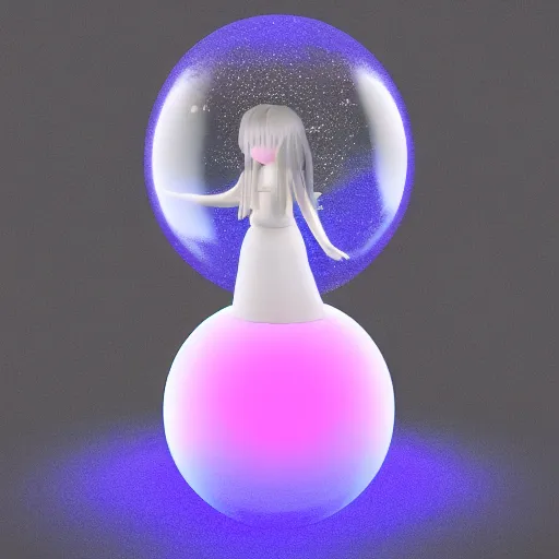 Prompt: cute fumo plush of a crystal ball girl swirling with mysterious energy, energy sphere, snow globe, vray, caustics and particle simulation, ominous purple glow