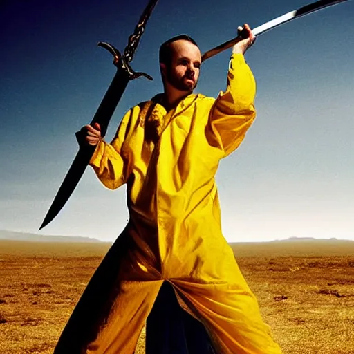 Image similar to Jesse Pinkman holding a sword, awesome photograph