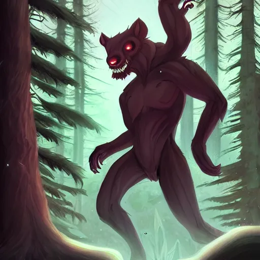 Prompt: trail cam footage of a skin walker cryptid, art by lois van baarle and loish and ross tran and rossdraws and sam yang and samdoesarts and artgerm and saruei and disney, digital art, highly detailed, intricate, sharp focus, trending on artstation hq, deviantart, unreal engine 5, 4 k uhd image