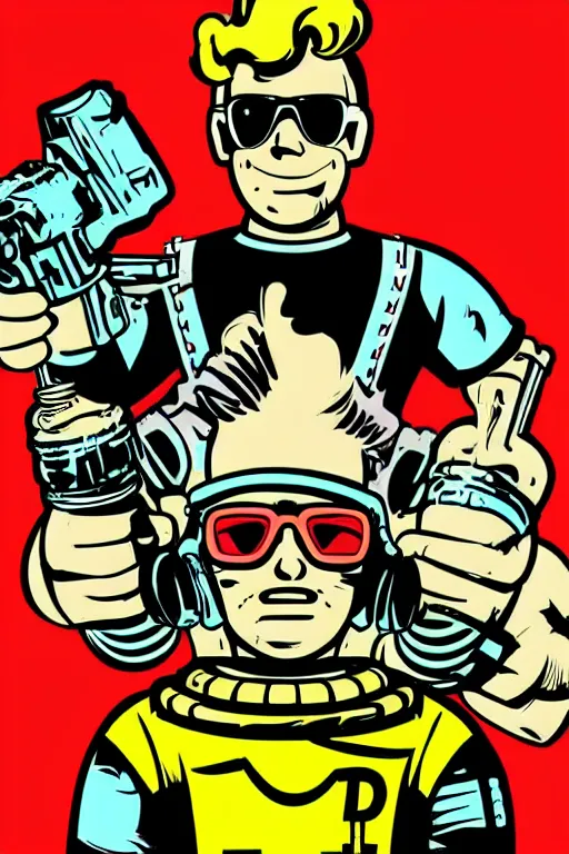 Image similar to fallout 7 6 retro futurist illustration art by butcher billy, sticker, colorful, illustration, highly detailed, simple, smooth and clean vector curves, no jagged lines, vector art, smooth andy warhol style