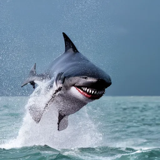 Image similar to action photo of ai - shark jumping from surface of the sea, from nature journal, 1 / 1 0 0 0 sec shutter, action photo